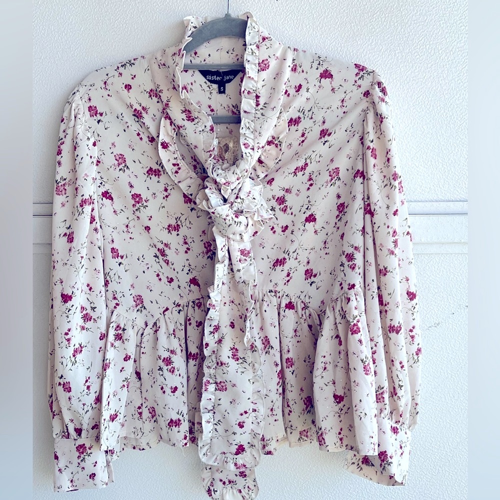 Sister Jane Star Flower Pussybow Blouse Ruffle Button Up Cottagecore Small New